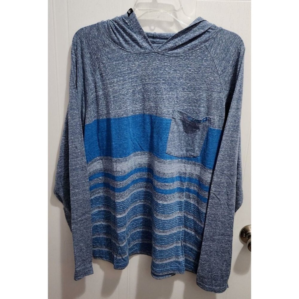 Salt Life Heather Gray Blue Striped Lightweight Long Sleeve Hooded Shirt Size XL